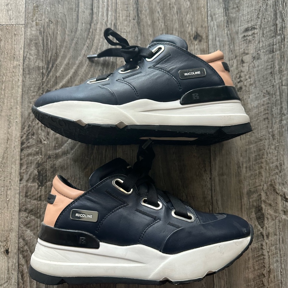 Rucoline Woman’s Sneakers Made In Italy Size 35 Navy Pink White Lace Up Size 4.5